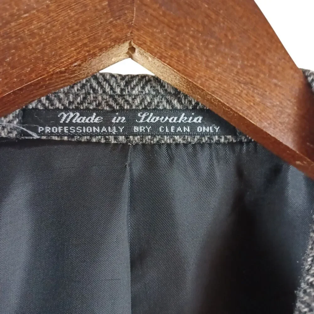 Classic Wool Heritage Y2K Wall Street 44L Gray Herringbone Prep SportCoat Blazer